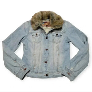Hollister Jean Denim Jacket Fur Trim Blanket Lined Size M Vintage Y2k 2000s